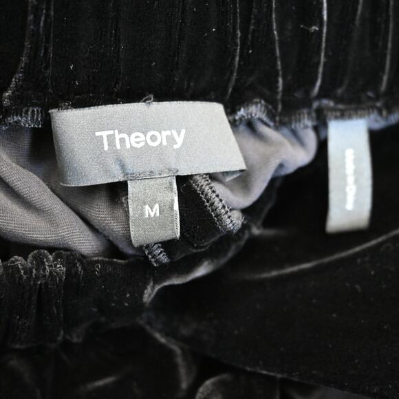 Theory Crushed Velvet Pants Size Medium Black Pull On Middle Split Pockets - Picture 8 of 8